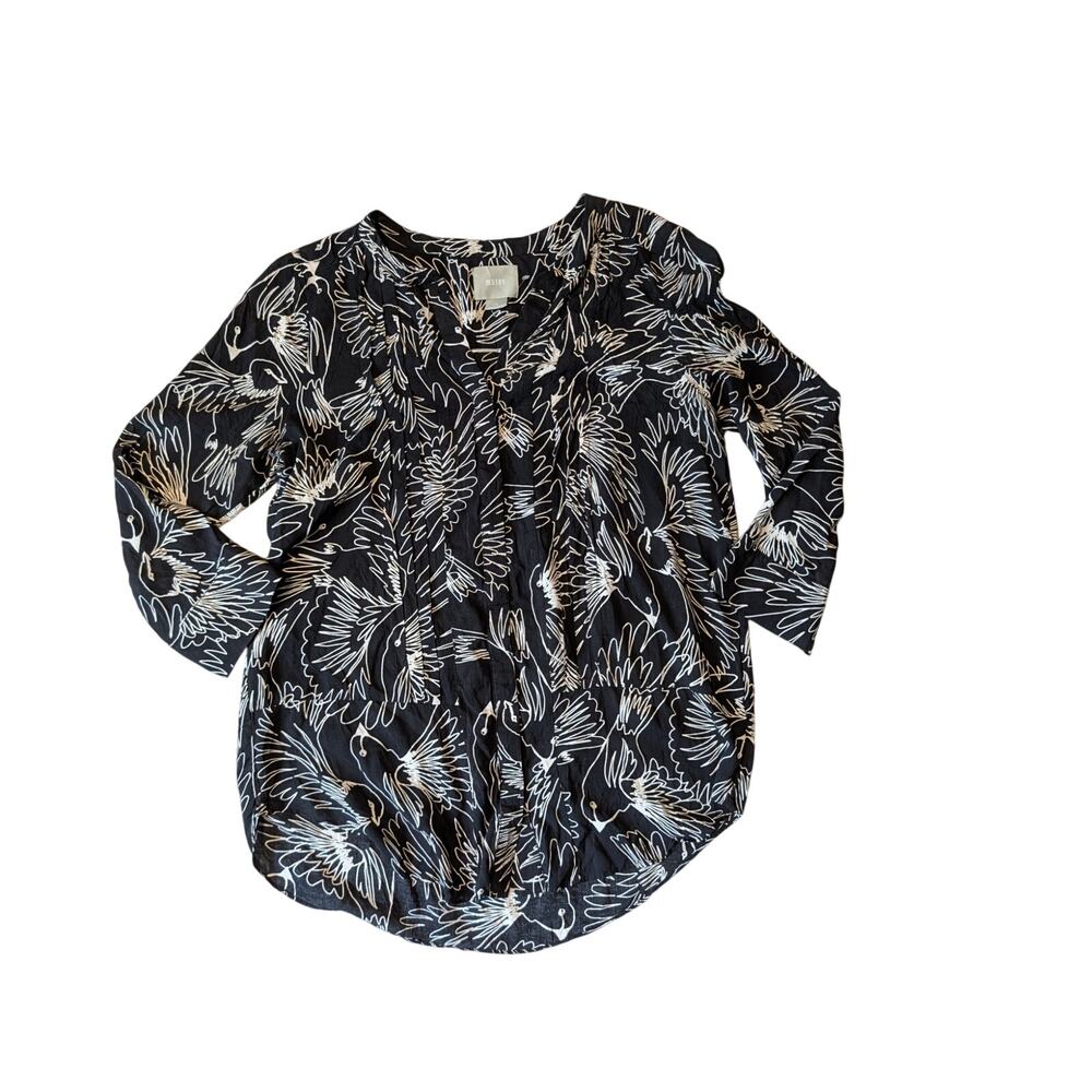 Anthropologie Maeve Women's sheer blouse/shirt; 3/4 sleeves; flowy, firlty; 8